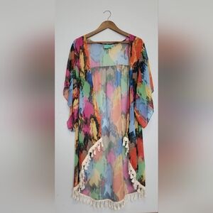 Judith March Rainbow Snakeskin Tasseled Oversized Open Duster